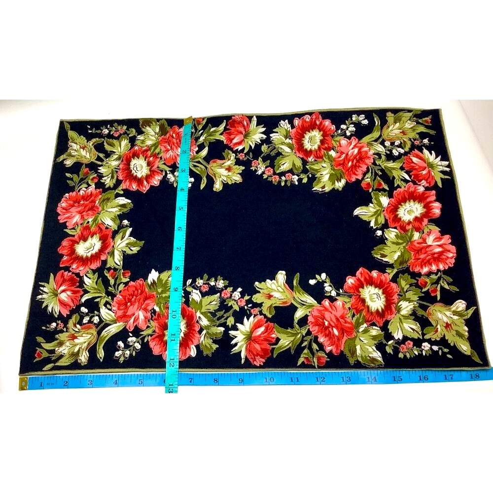 Milli Home Floral Cotton Navy Placemats Set Of 6 Red Green Flowers - Picture 3 of 5